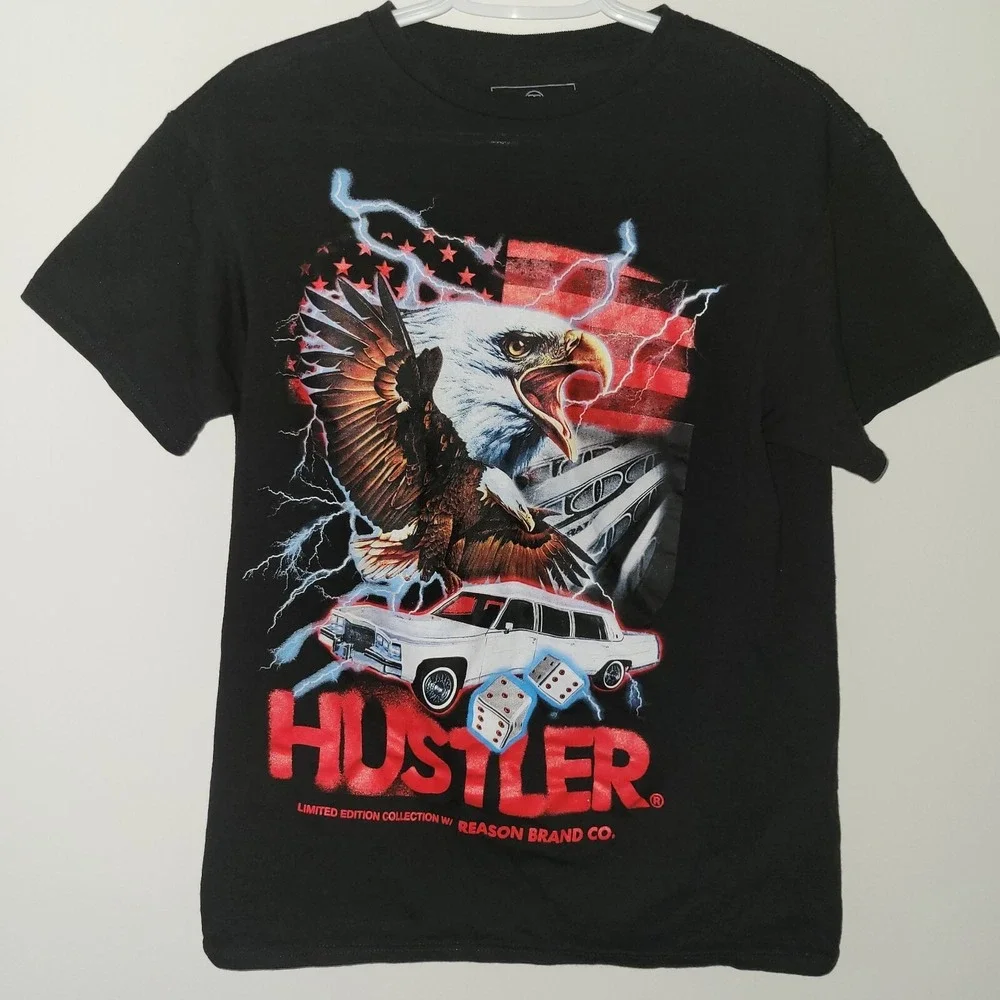 Reason X Hustler Collab Short‎ Sleeve T-Shirt Men's Size Medium Black Eagle Limo